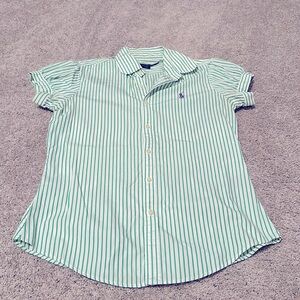 Ralph Lauren Sport - Green and White Stripe Button Down - Cute Puff Sleeve - 6